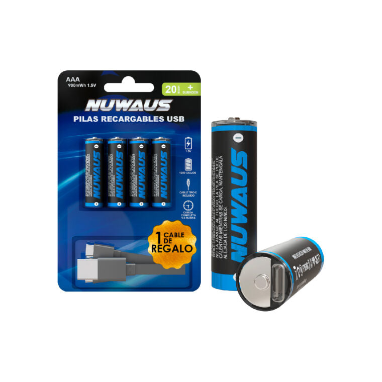 Paquete de 4 pilas recargables AA Tipo-C