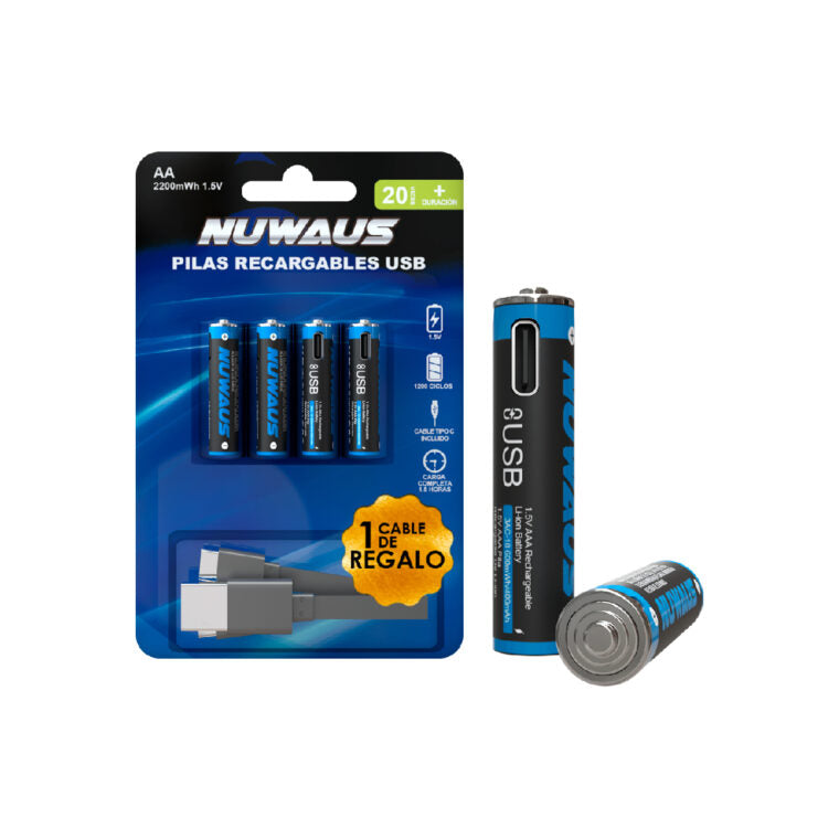 Paquete de 4 pilas recargables AAA Tipo-C