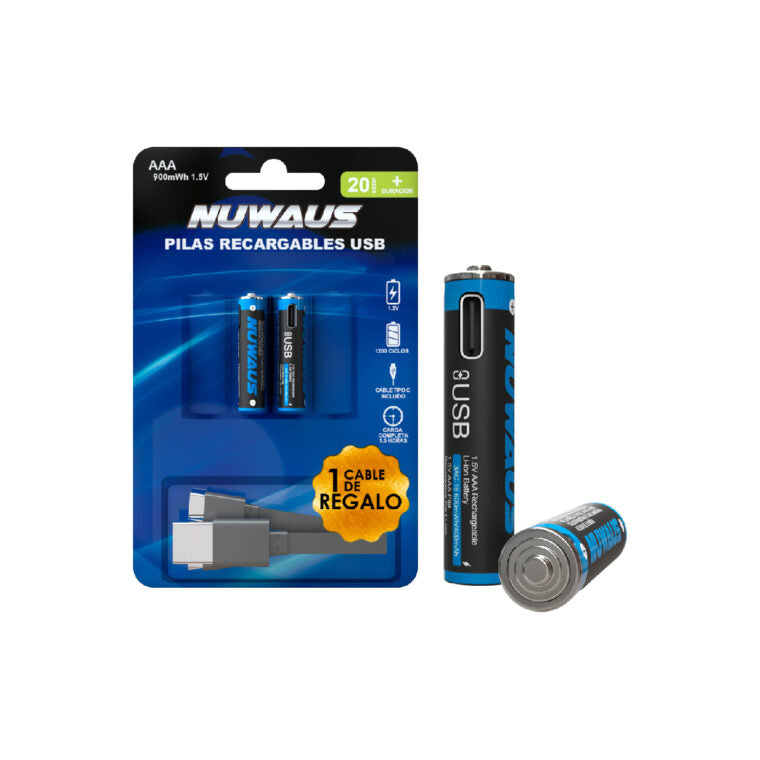Paquete de 2 pilas recargables AAA Tipo-C