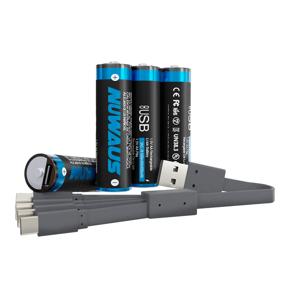 Tipo-C USB 4 Pack 1.5 V AA 3000mWh y paquete de 4 pilas recargables AAA  1200mWh, salida constante y carga rápida (incluye cable USB tipo C)