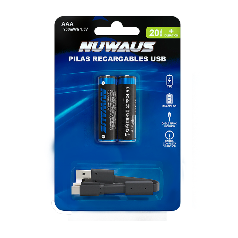 AA 充电电池快速充电 x2 节 - 1470mAh - C 型充电端口