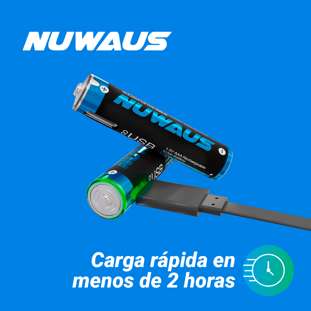 Pilas recargables AAA carga rápida x4 unidades - 400mAh - Puerto de carga Tipo C